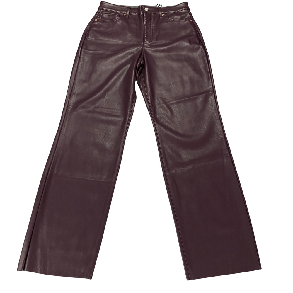 Express Modern Straight Super High Rise Faux Leather Pants Burgundy 10R MSRP $98